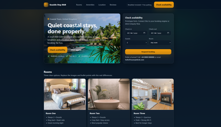 Seaside Stay — B&B Landing Page